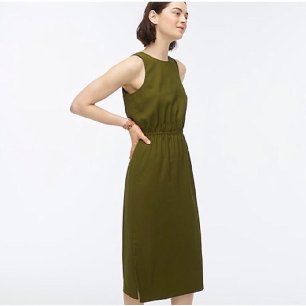 J. Crew Olive Green Sleeveless Midi Dress